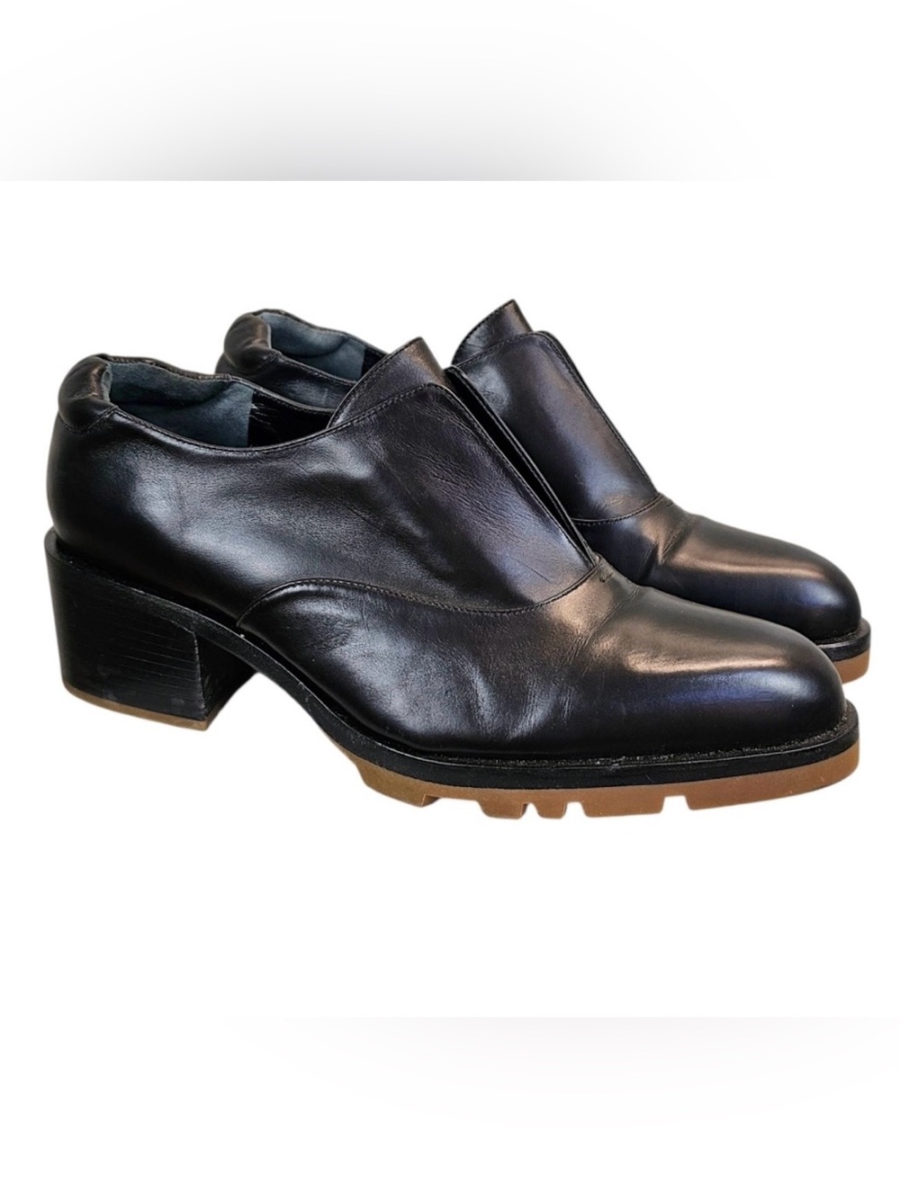 Jil Sander Black Leather Lug-Sole Heeled Loafers – Size 40